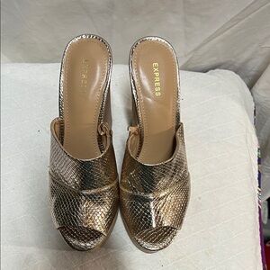 Express Gold Textured Slip-On Heeled Mules